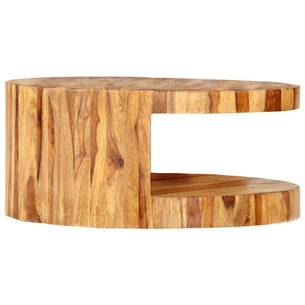 Solid Sheesham Wood Round Coffee Table with Storage Shelf O891336