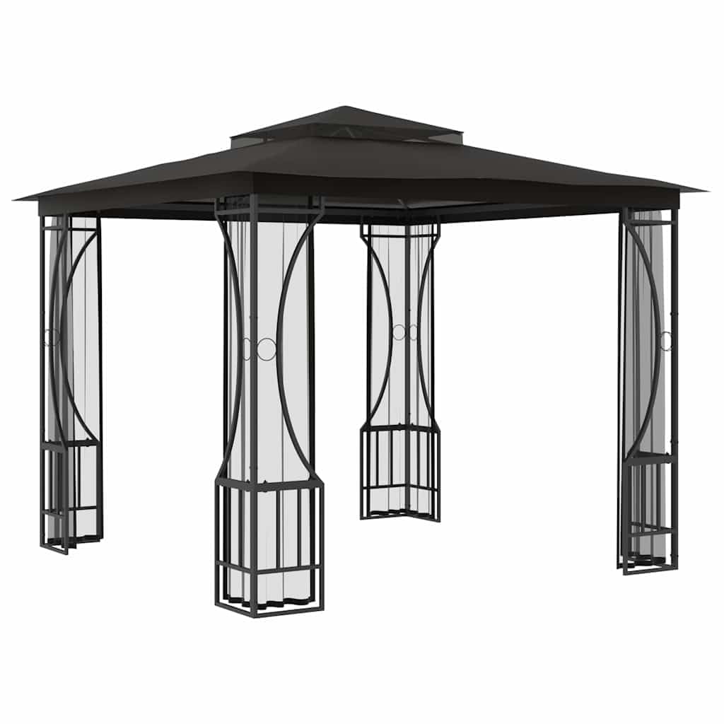 9.8'x9.8'x8.7' Anthracite Gazebo with Nets and Steel Frame L80544