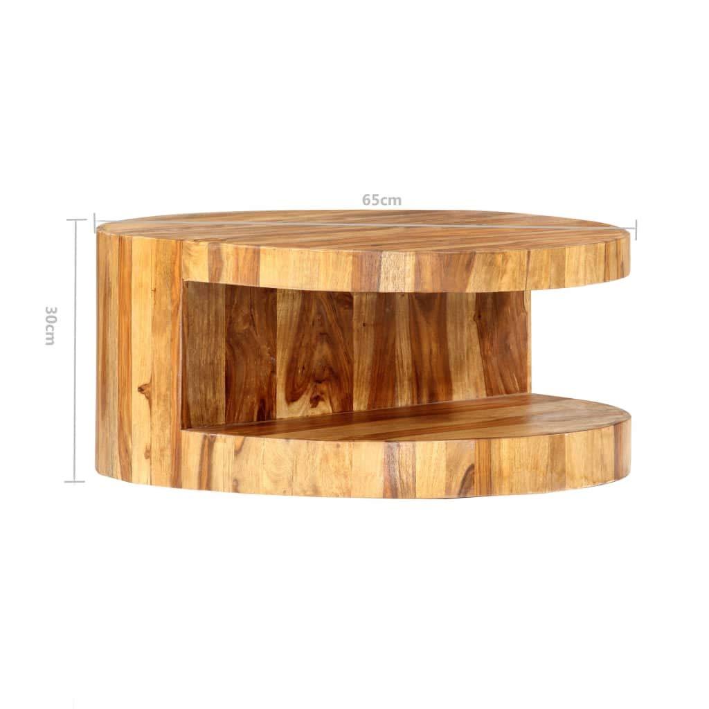 Solid Sheesham Wood Round Coffee Table with Storage Shelf O891336