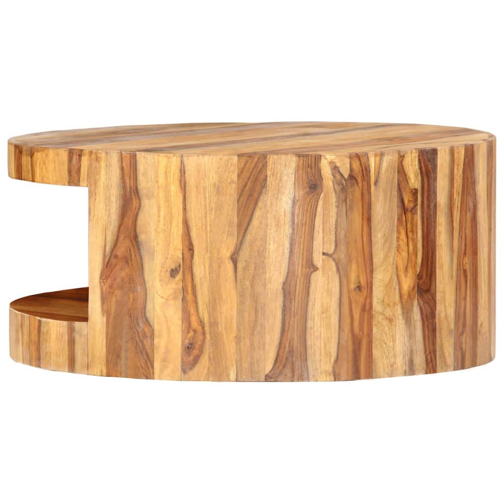 Solid Sheesham Wood Round Coffee Table with Storage Shelf O891336