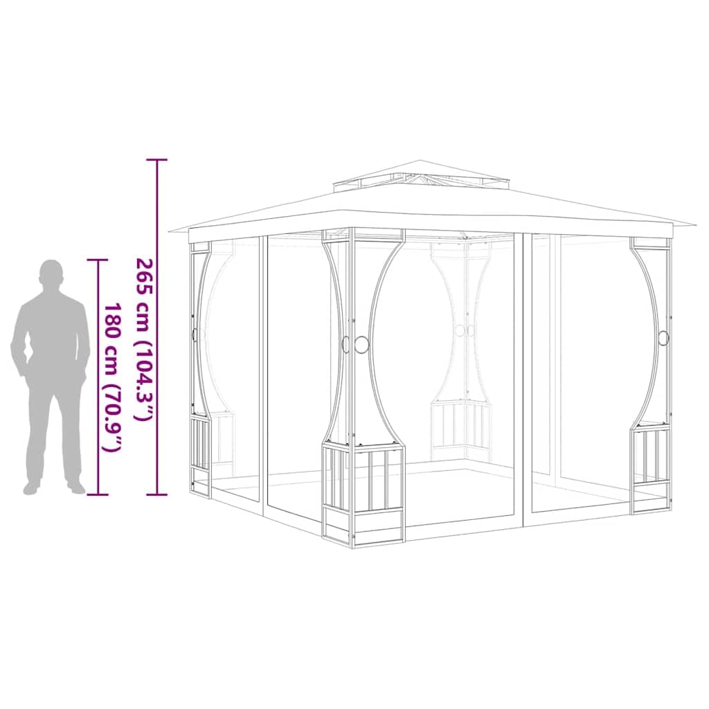 9.8'x9.8'x8.7' Anthracite Gazebo with Nets and Steel Frame L80544