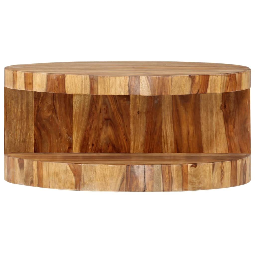 Solid Sheesham Wood Round Coffee Table with Storage Shelf O891336