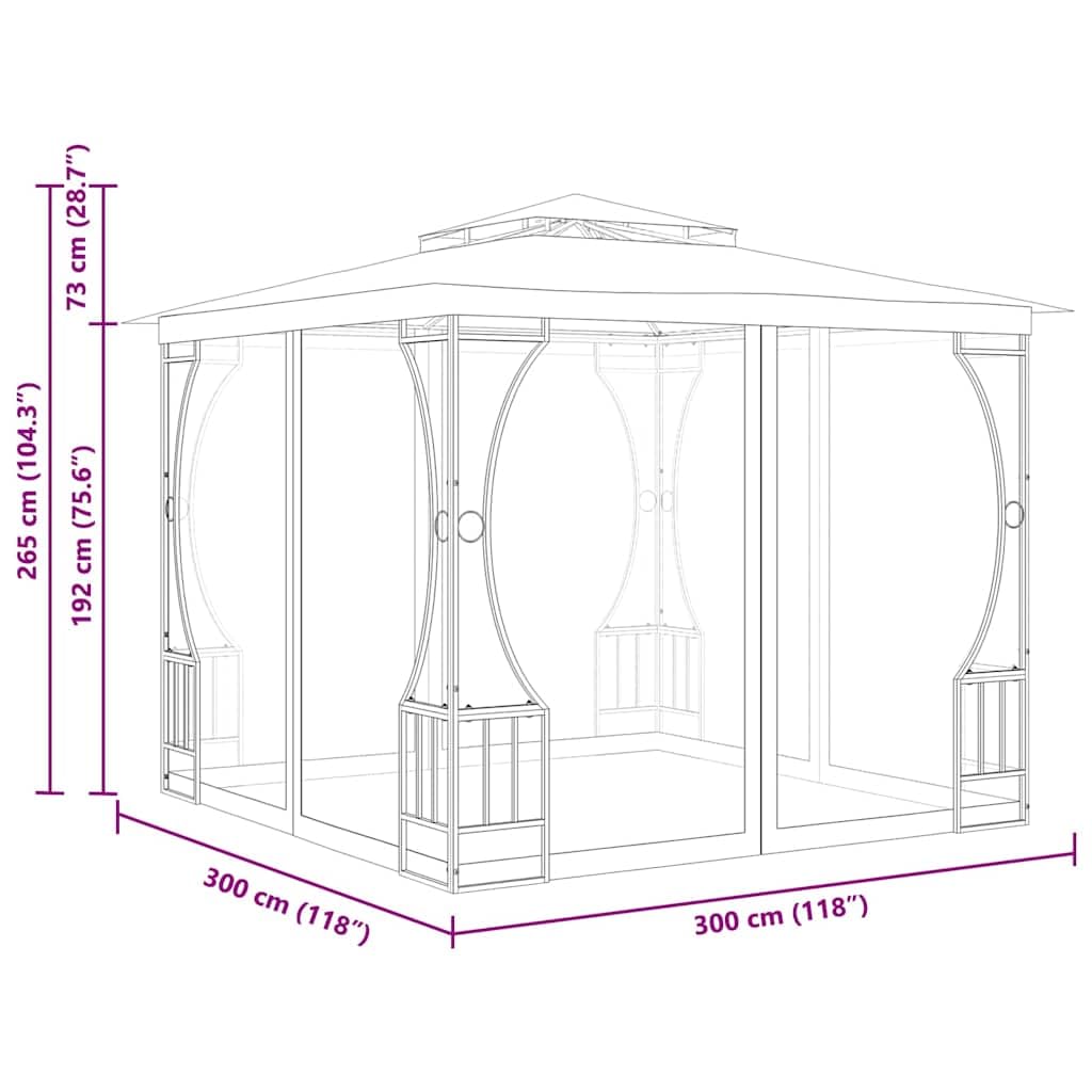 9.8'x9.8'x8.7' Anthracite Gazebo with Nets and Steel Frame L80544