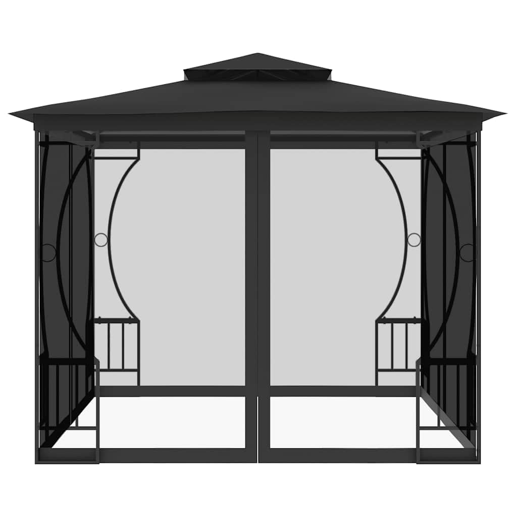 9.8'x9.8'x8.7' Anthracite Gazebo with Nets and Steel Frame L80544