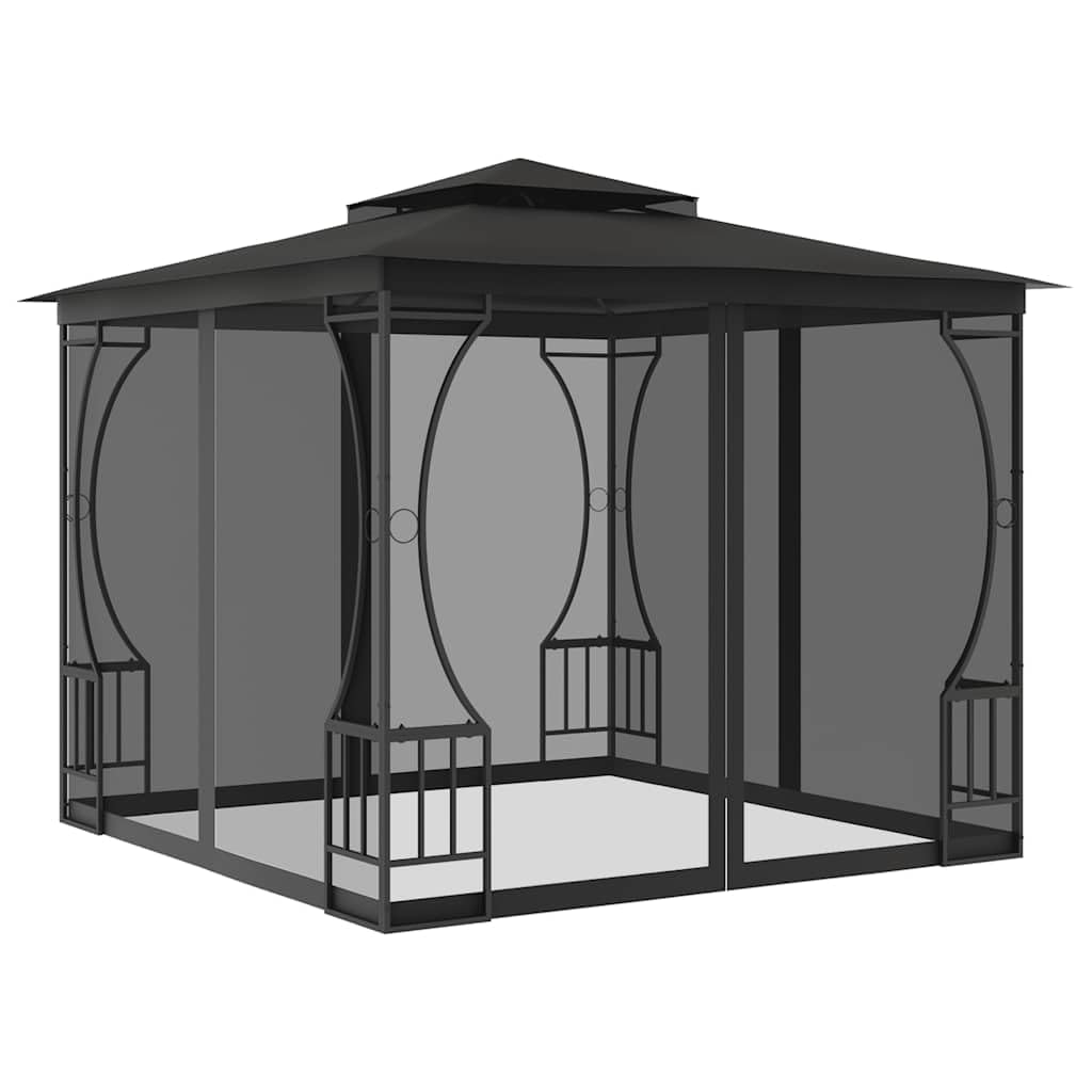 9.8'x9.8'x8.7' Anthracite Gazebo with Nets and Steel Frame L80544