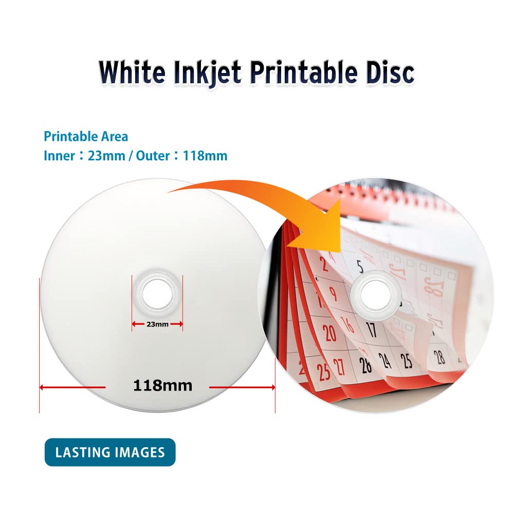 50GB BD-R DL White Inkjet Printable Blu-ray Double Layer Recordable Media 50-Disc Spindle T3574