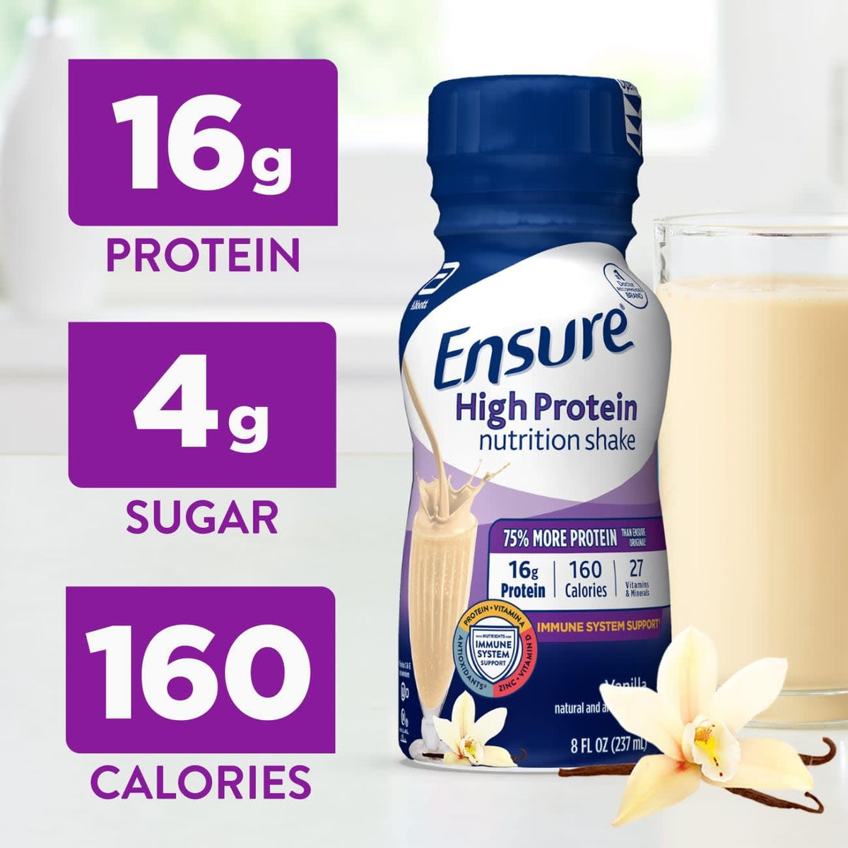 Vanilla Nutrition Shake with Fiber, 16g Protein, 8 fl oz, 24 Pack J54801