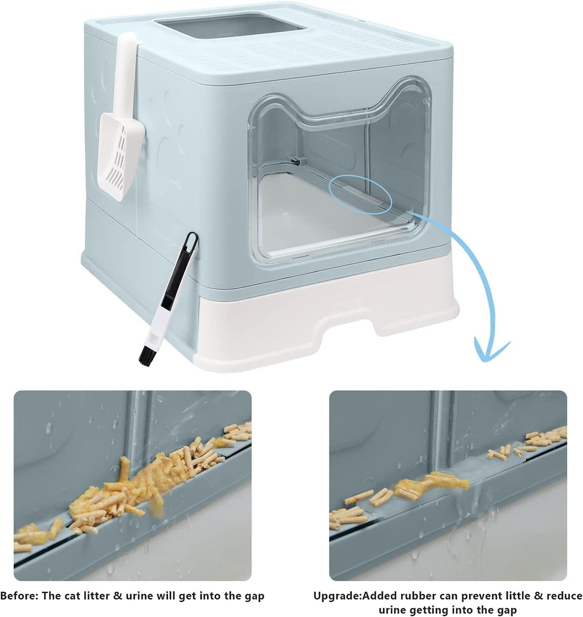 Foldable Enclosed Cat Litter Box with Lid and Litter Scoop Z48315
