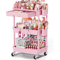 Pink 3 Tier Rolling Makeup Organizer Cart M52657