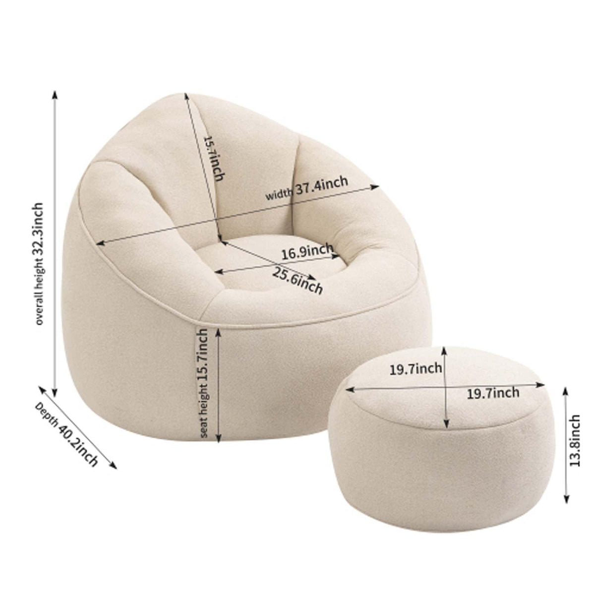 Yellow Memory Foam Bean Bag Chair with Footrest E6321