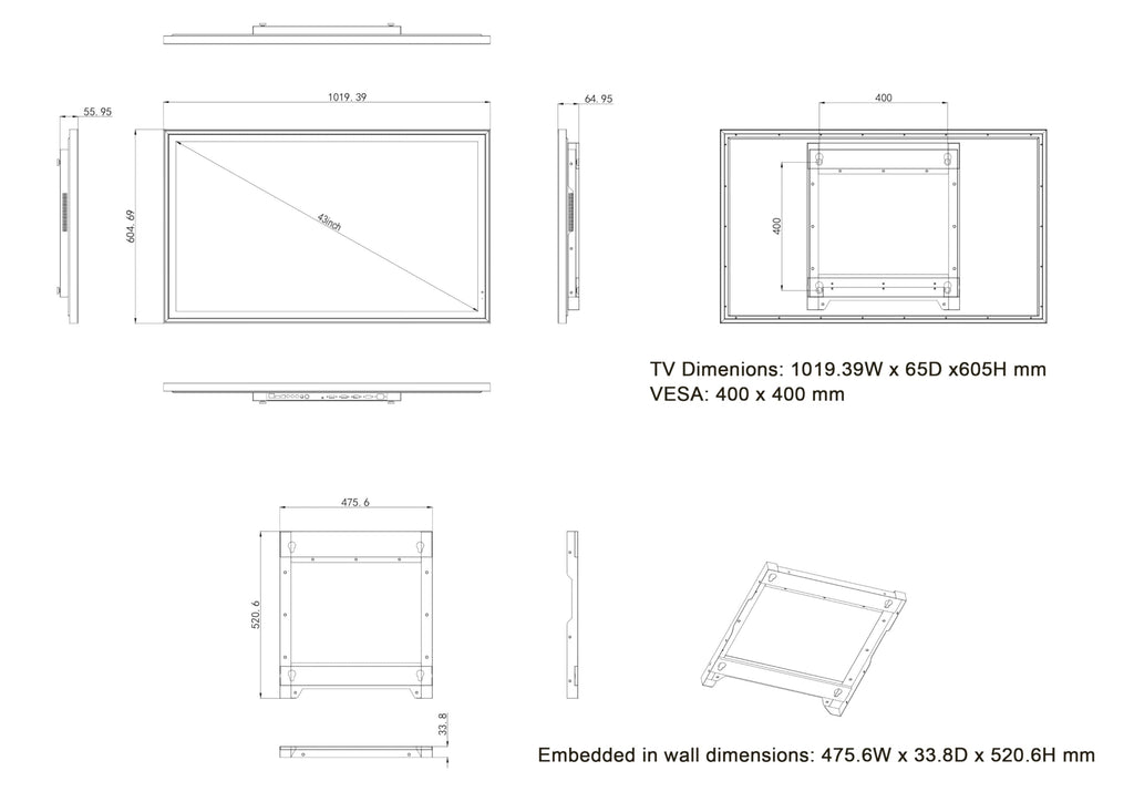 43" 4K UHD Smart Mirror TV with LED Light T948