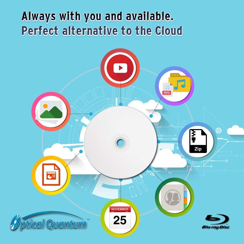 50GB BD-R DL White Inkjet Printable Blu-ray Double Layer Recordable Media 50-Disc Spindle T3574