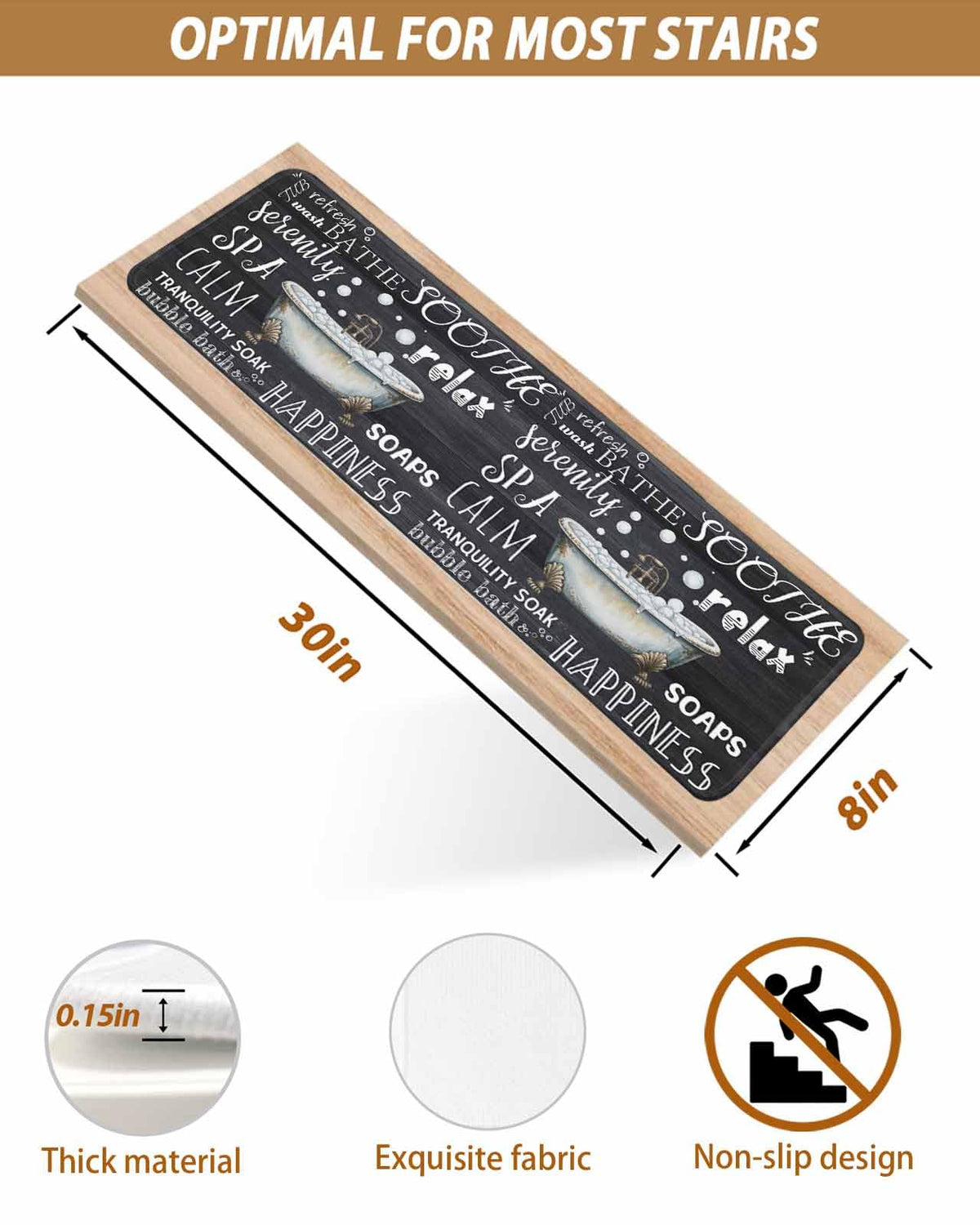 Black Vintage Art Non Slip Carpet Stair Treads 10 Pack 8x30 inch Z927