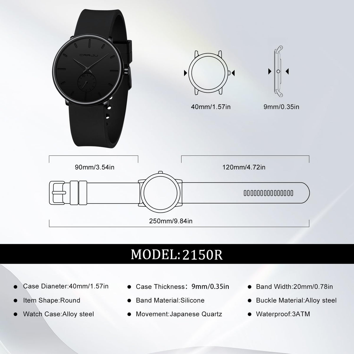 Waterproof Quartz Ultra Thin Wristwatches with Silicone Band L215