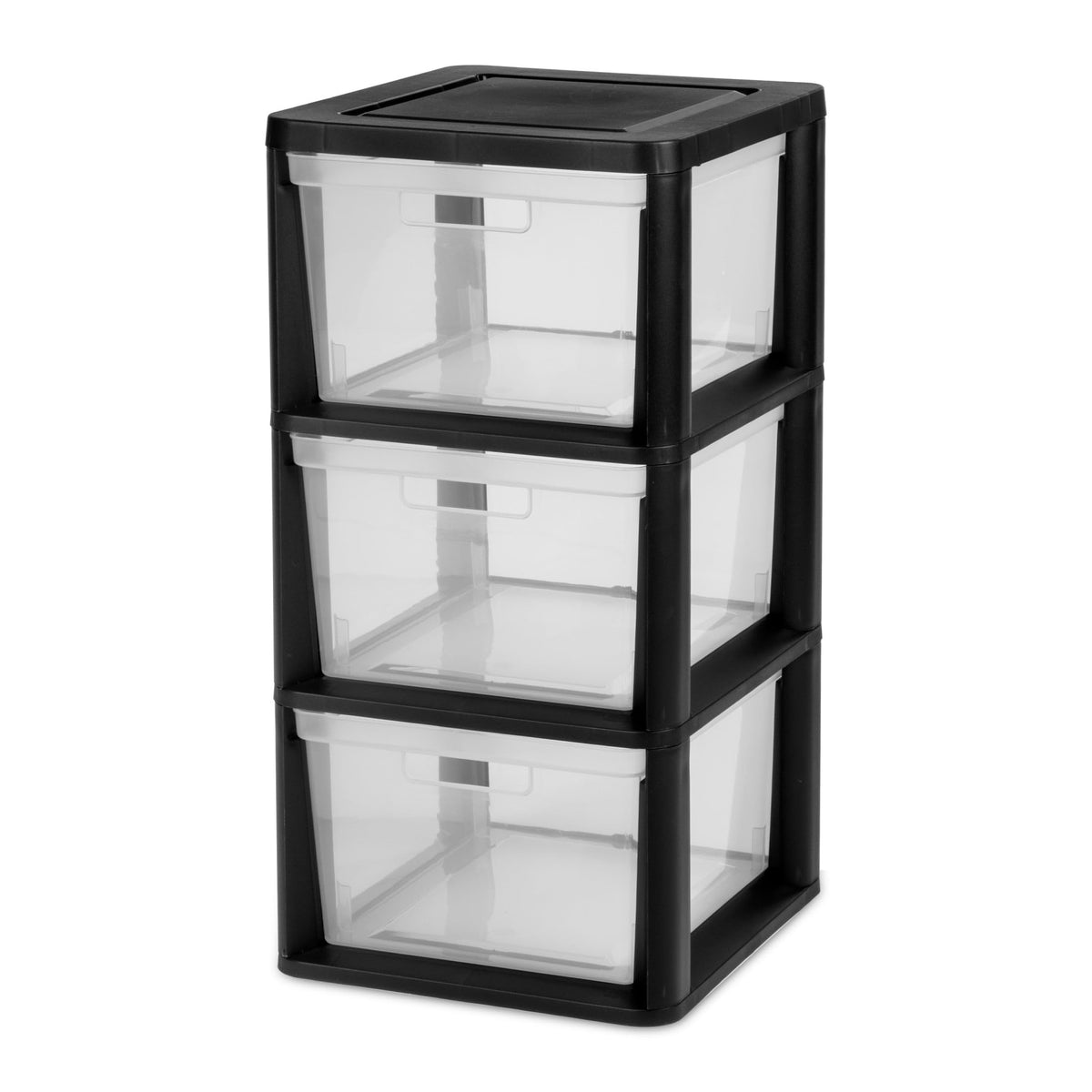 Black 3-Drawer Plastic Storage Tower with Clear Bins N35696