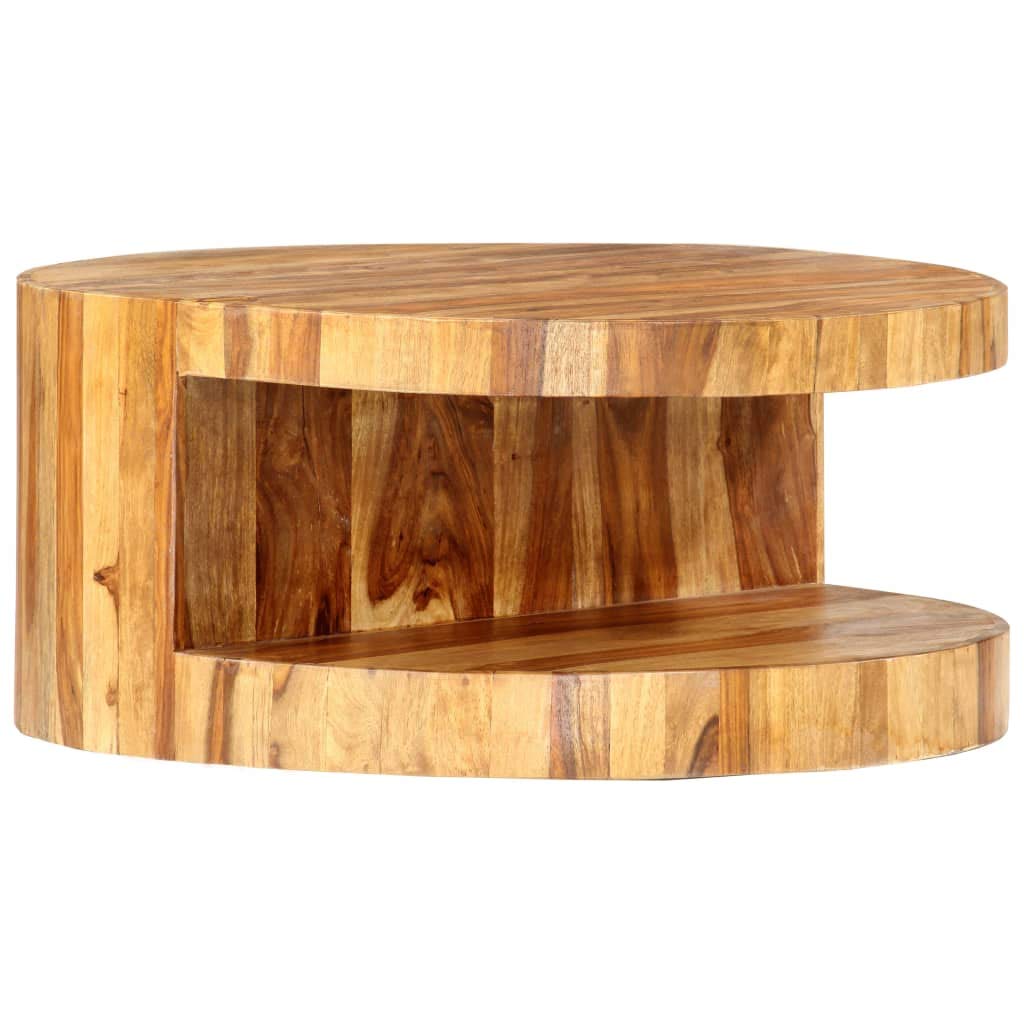 Solid Sheesham Wood Round Coffee Table with Storage Shelf O891336