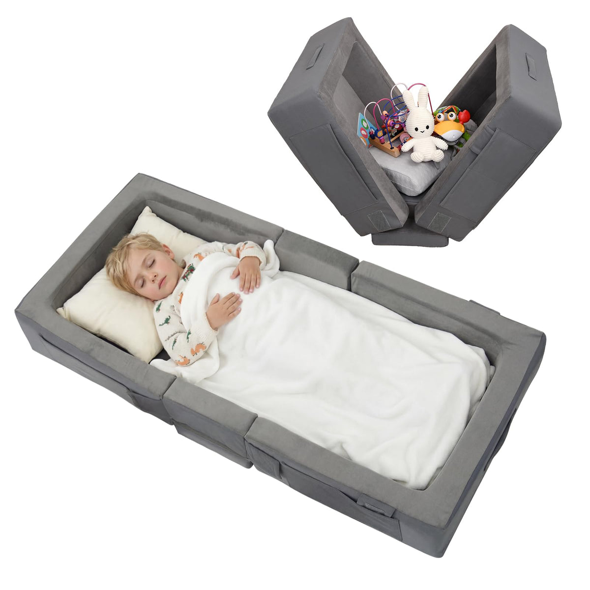 Portable Toddler Travel Bed with Soft Foam Safety Rails M9310