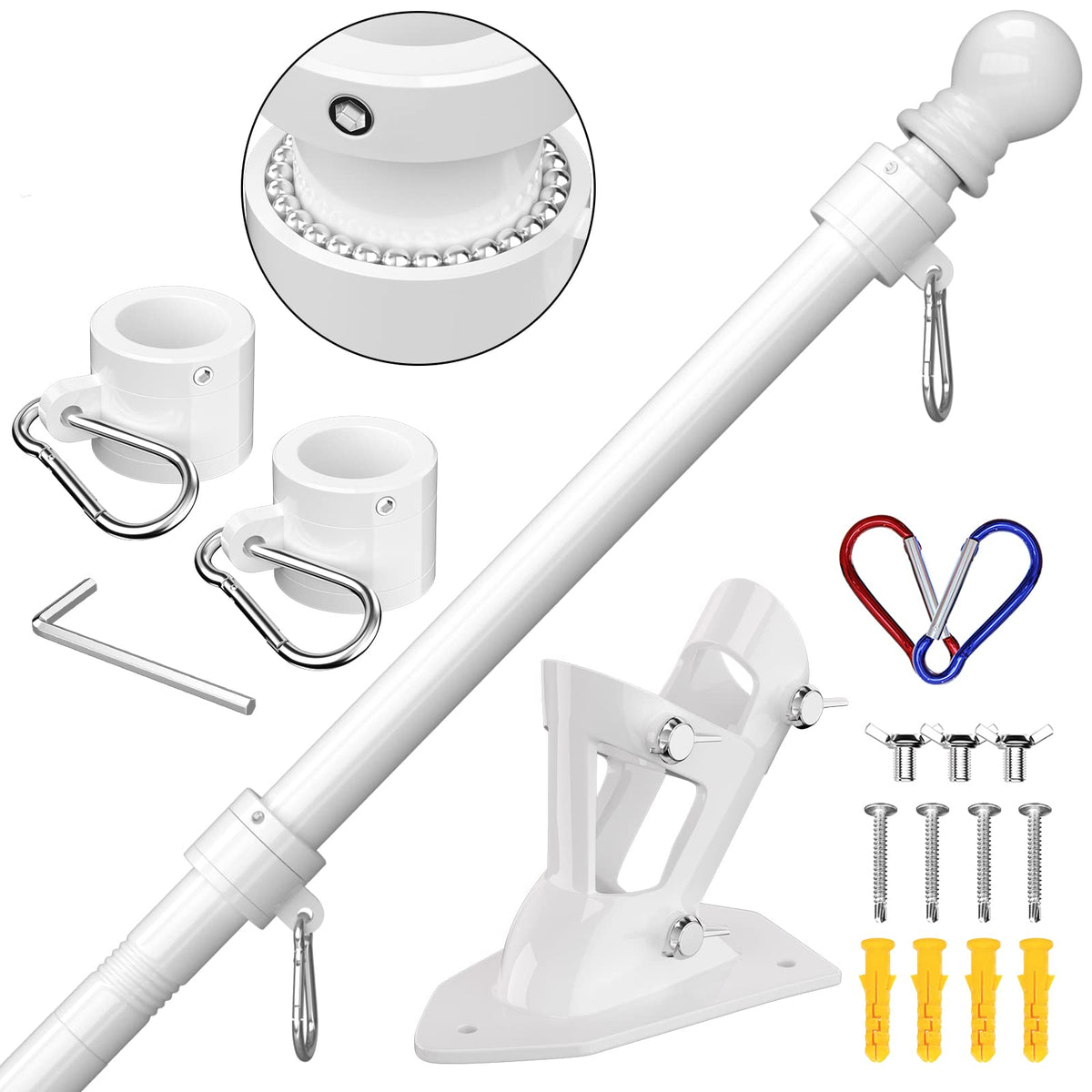 6 FT Stainless Steel Tangle Free Flag Pole Kit S684