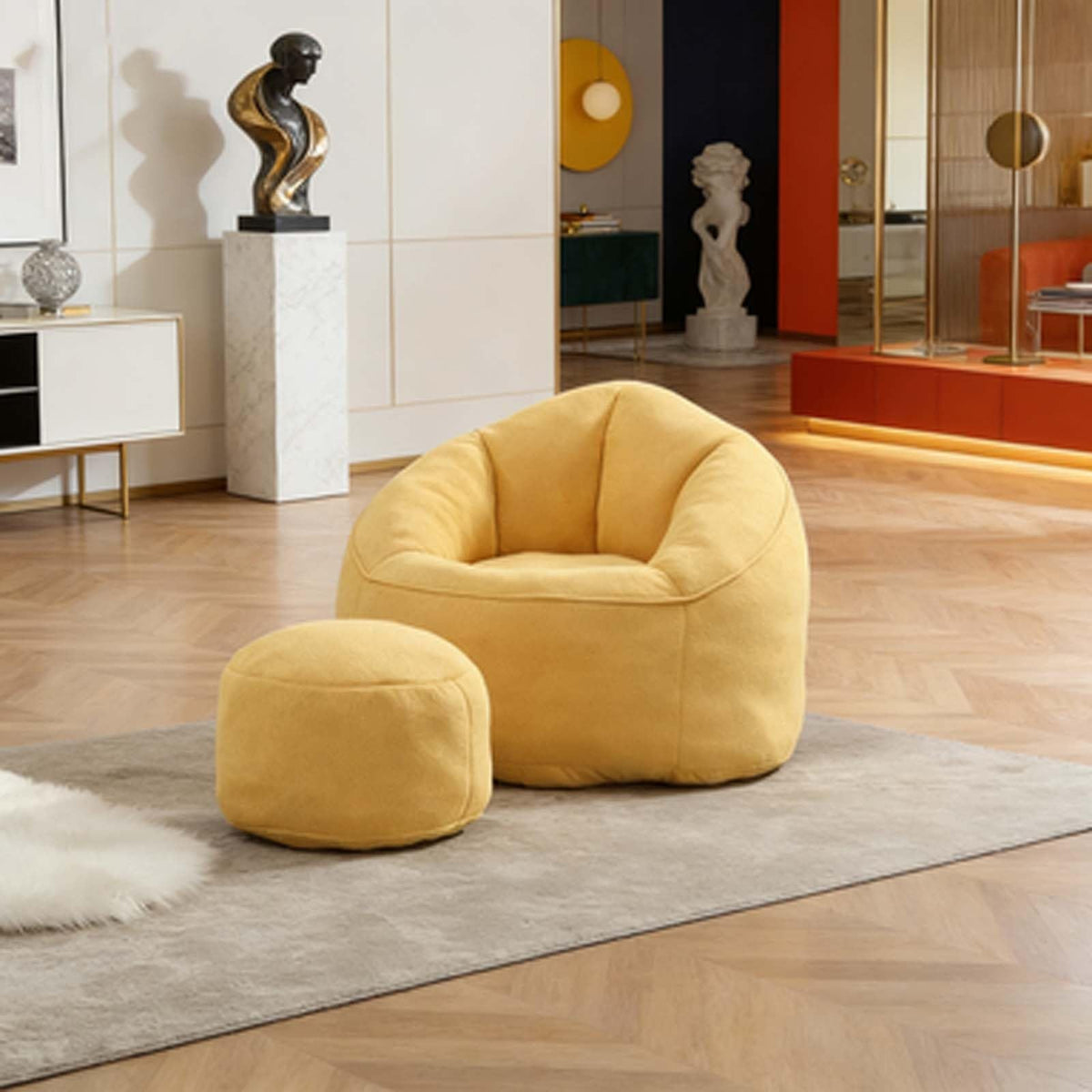 Yellow Memory Foam Bean Bag Chair with Footrest E6321