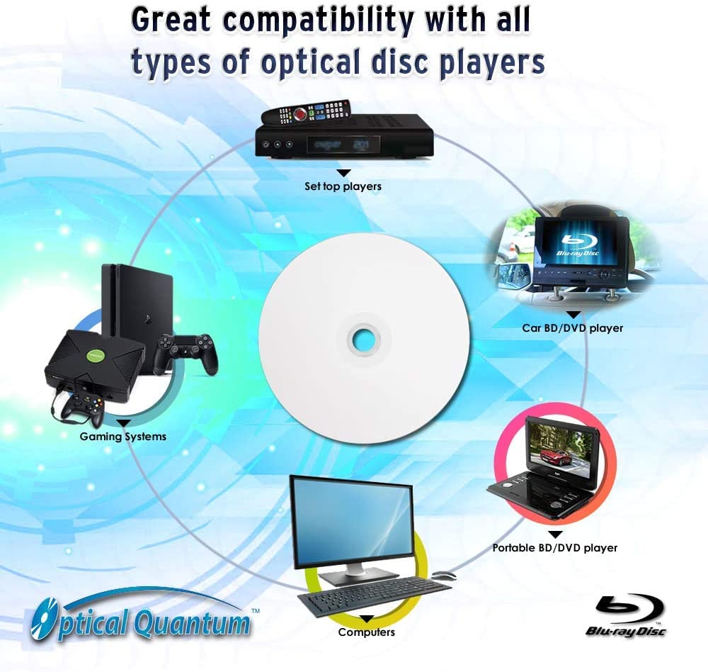50GB BD-R DL White Inkjet Printable Blu-ray Double Layer Recordable Media 50-Disc Spindle T3574