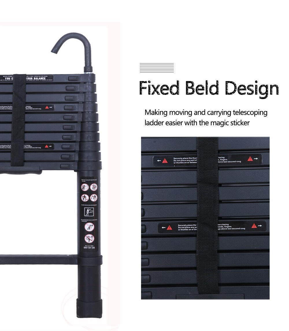 Black 20.3FT Aluminum Telescoping Ladder 330lbs Capacity X7352