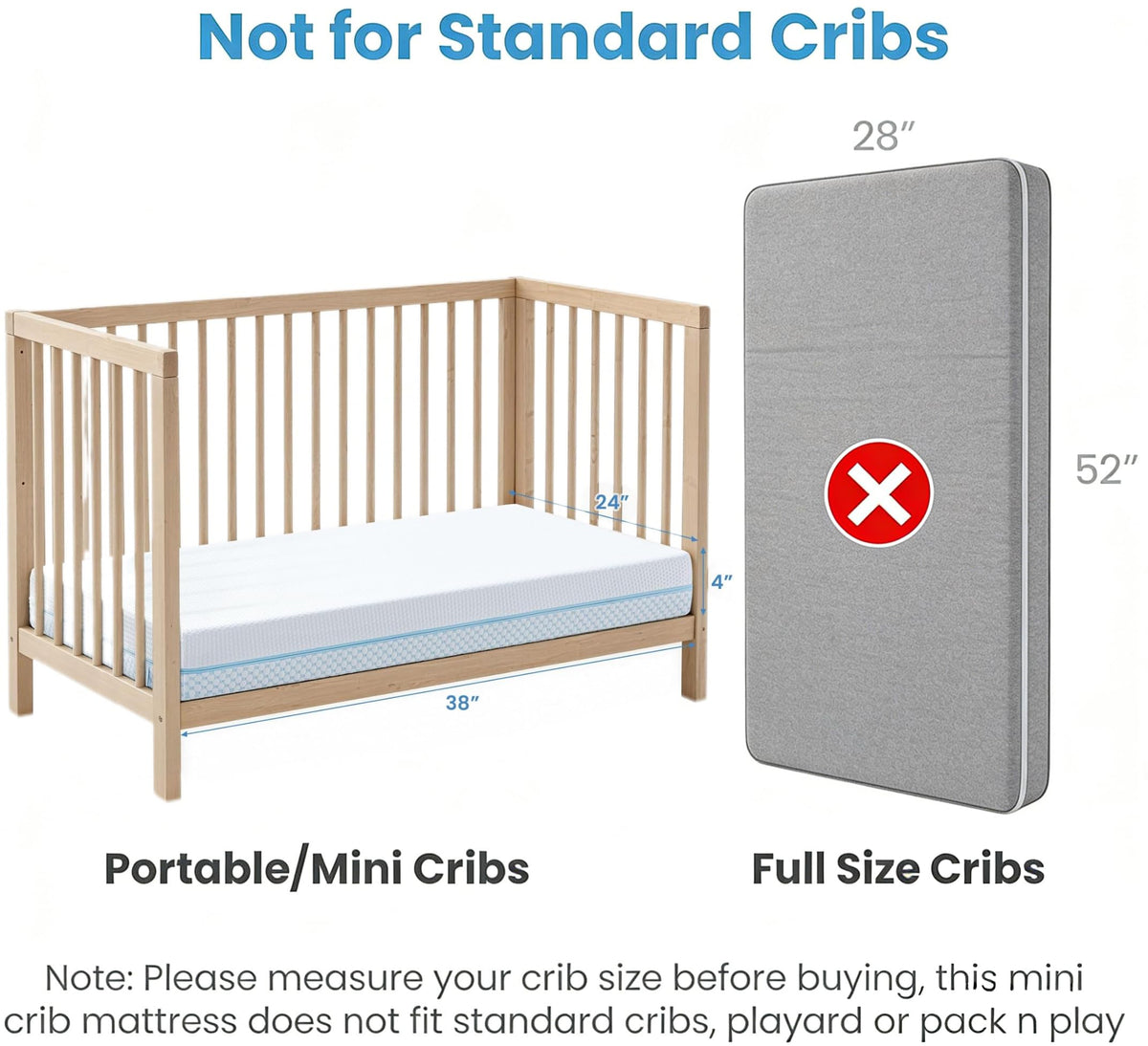 38x24x4 Cooling Gel Memory Foam Mini Crib Mattress M8905