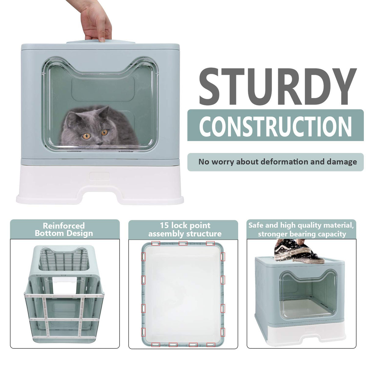 Foldable Enclosed Cat Litter Box with Lid and Litter Scoop Z48315