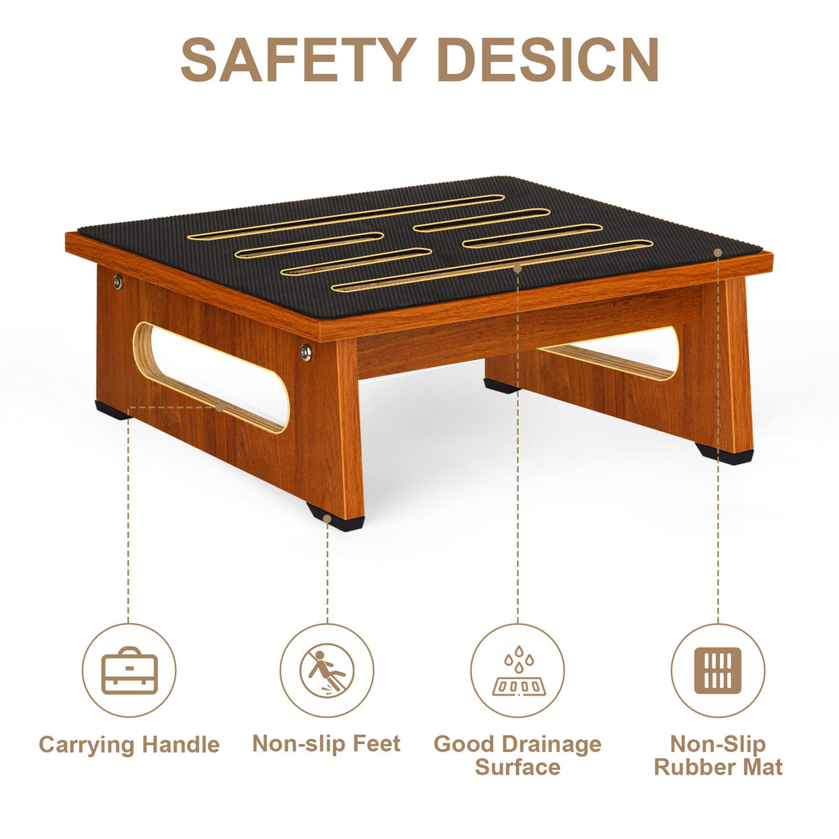 Brown Bed Step Stool with Handles F946