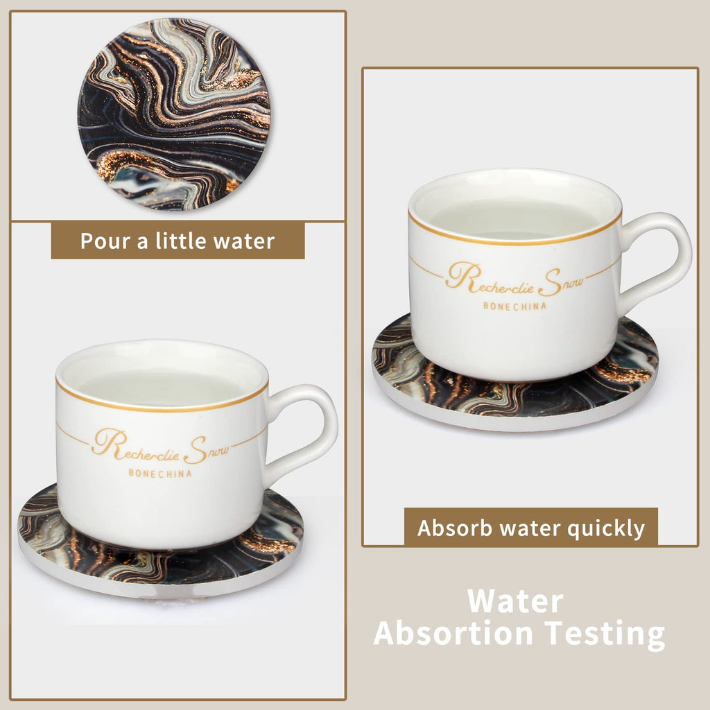 Black and Gold Marble Coasters with Holder G387