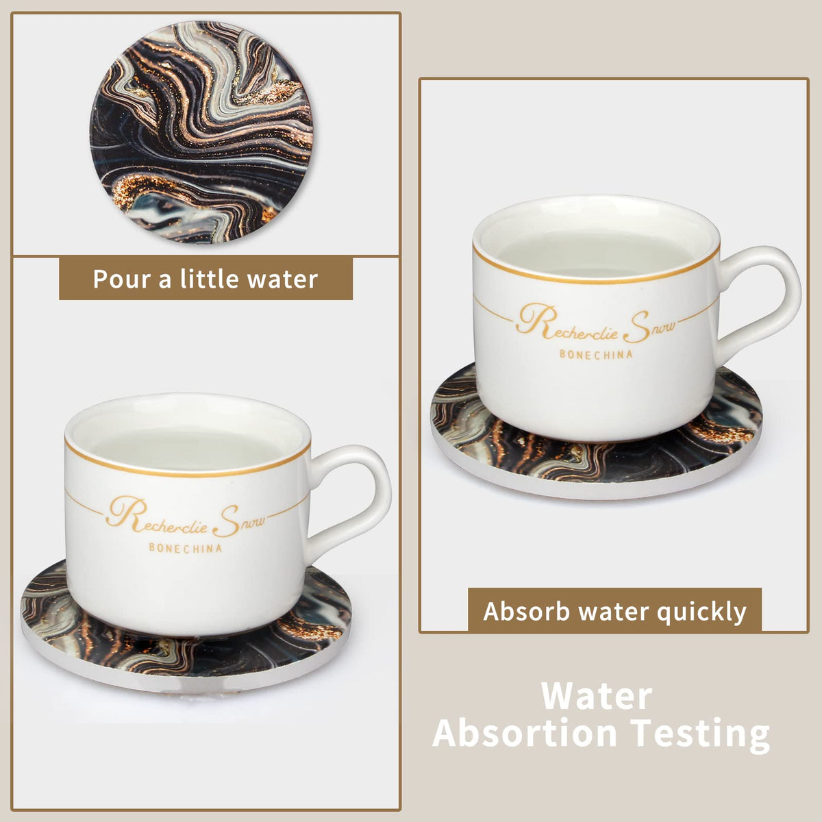 Black and Gold Marble Coasters with Holder G387
