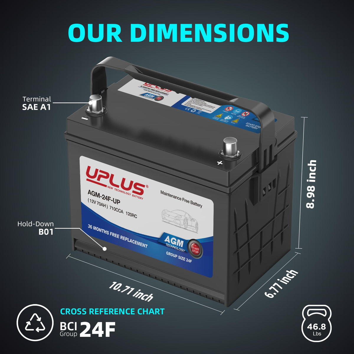 12V 70Ah 710CCA AGM Car Battery Q341