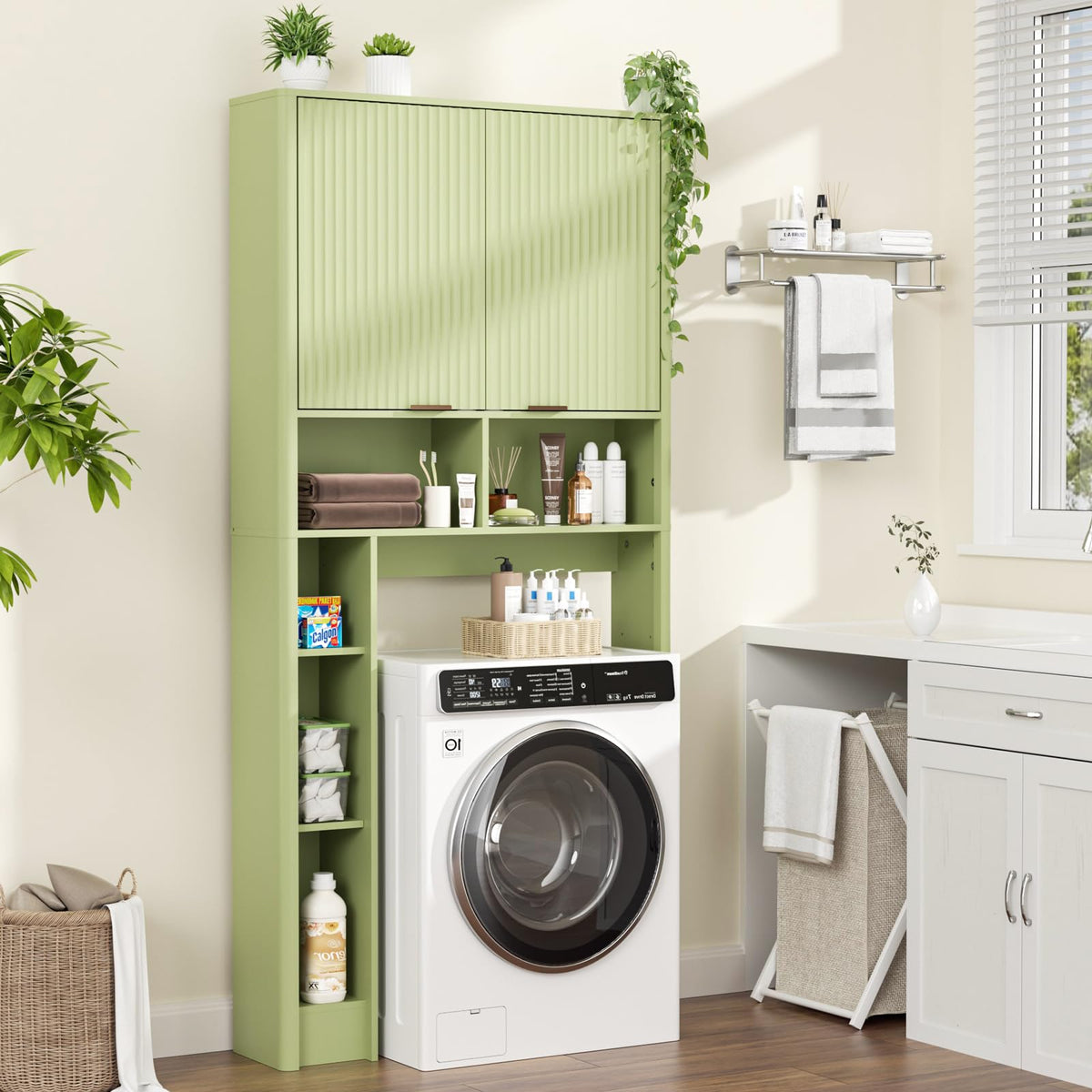 Green Over the Toilet Storage Cabinet with Adjustable Shelf A129678