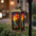 Solar Lantern Outdoor Waterproof Stained Glass Effect LED Hanging Tabletop Lamp I962676