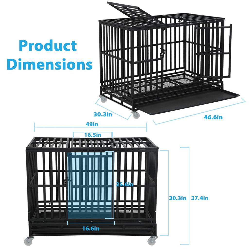48 Inch Heavy Duty Dog Crate with Plastic Tray Double Doors O59991