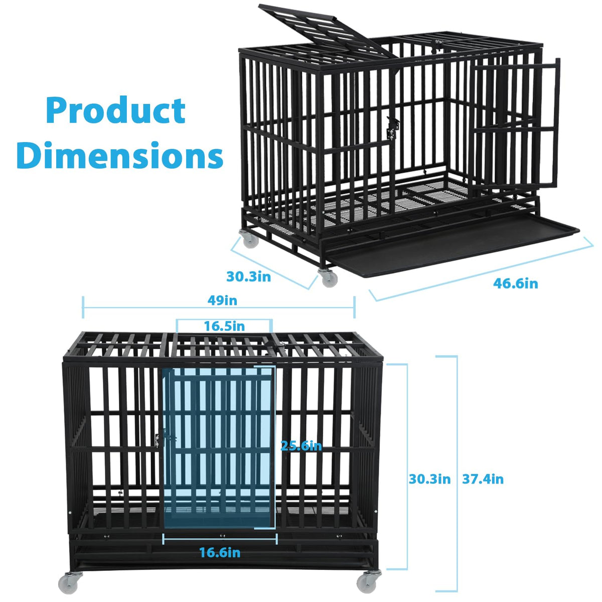 48 Inch Heavy Duty Dog Crate with Plastic Tray Double Doors O59991