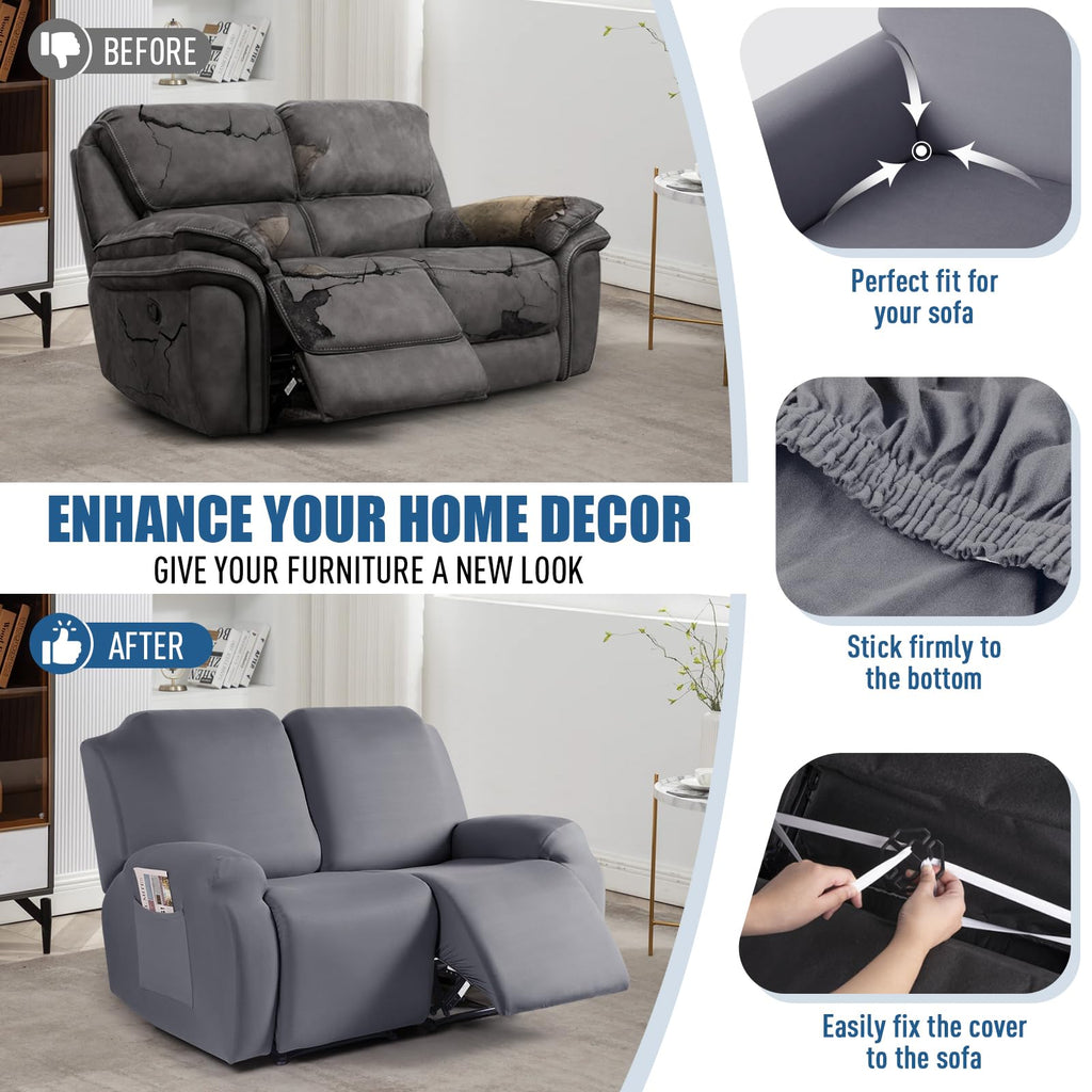 2 Piece Polyester Stretch Recliner Loveseat Slipcover Z8138