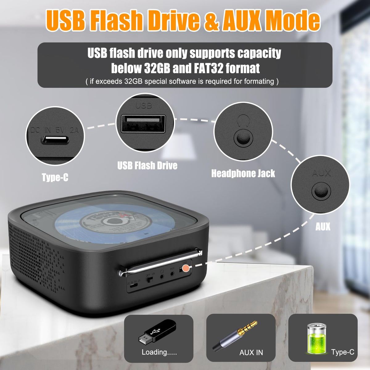 Portable CD Player with Bluetooth and Speakers T25394