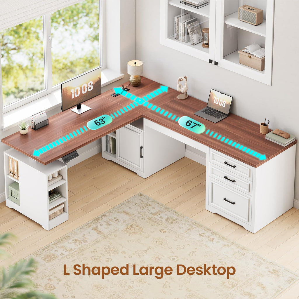 L Shaped Standing Desk with Storage C469275