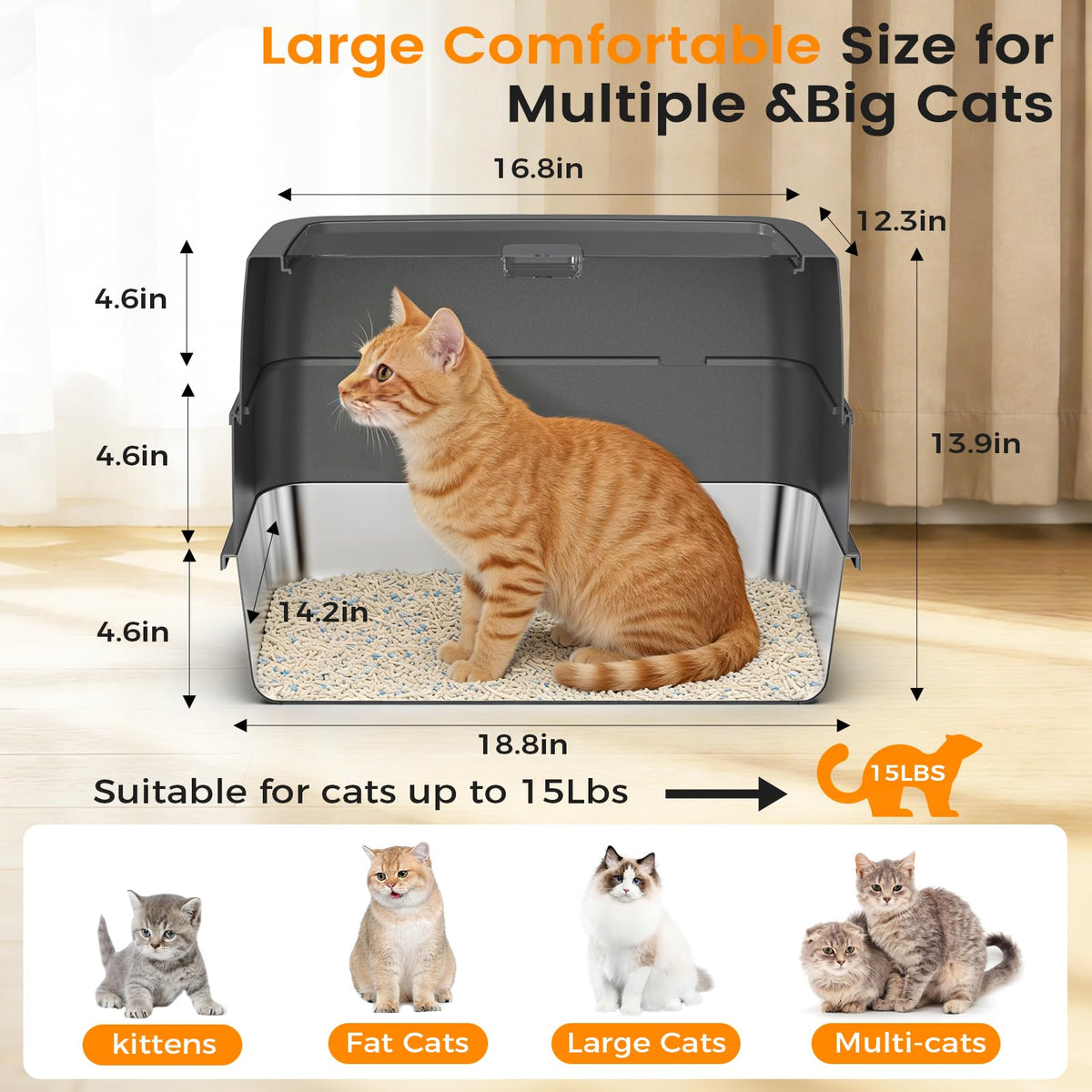 Stainless Steel Litter Box with Lid W4433