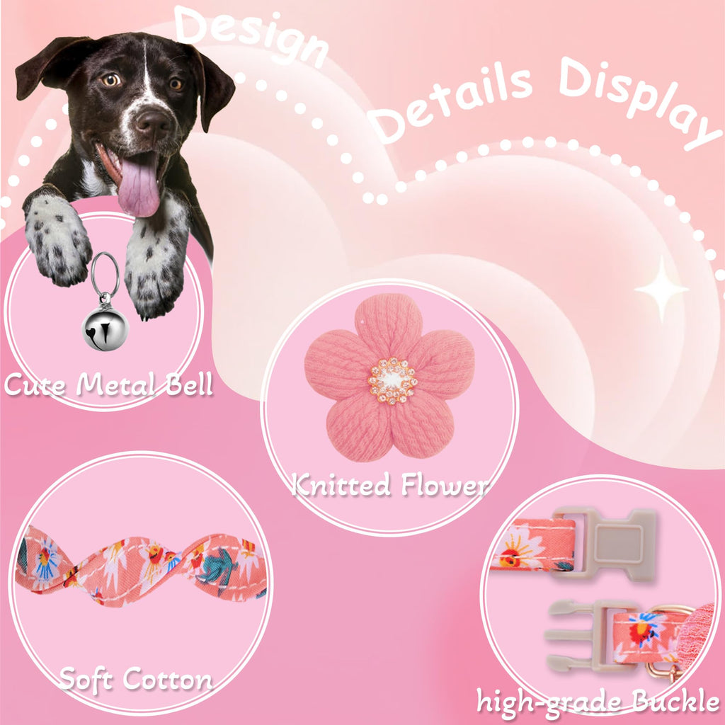 Small Dog Collar with Flower and Bell T7734