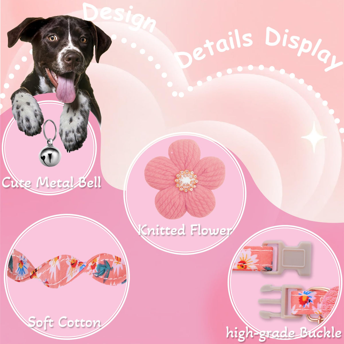 Small Dog Collar with Flower and Bell T7734
