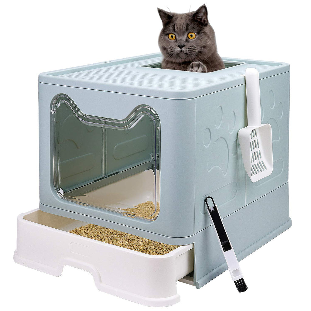 Foldable Enclosed Cat Litter Box with Lid and Litter Scoop Z48315