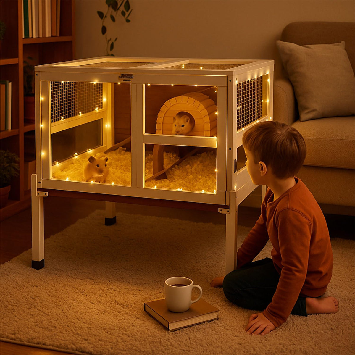 2-Story Wooden Small Animal Cage with Stand B42259