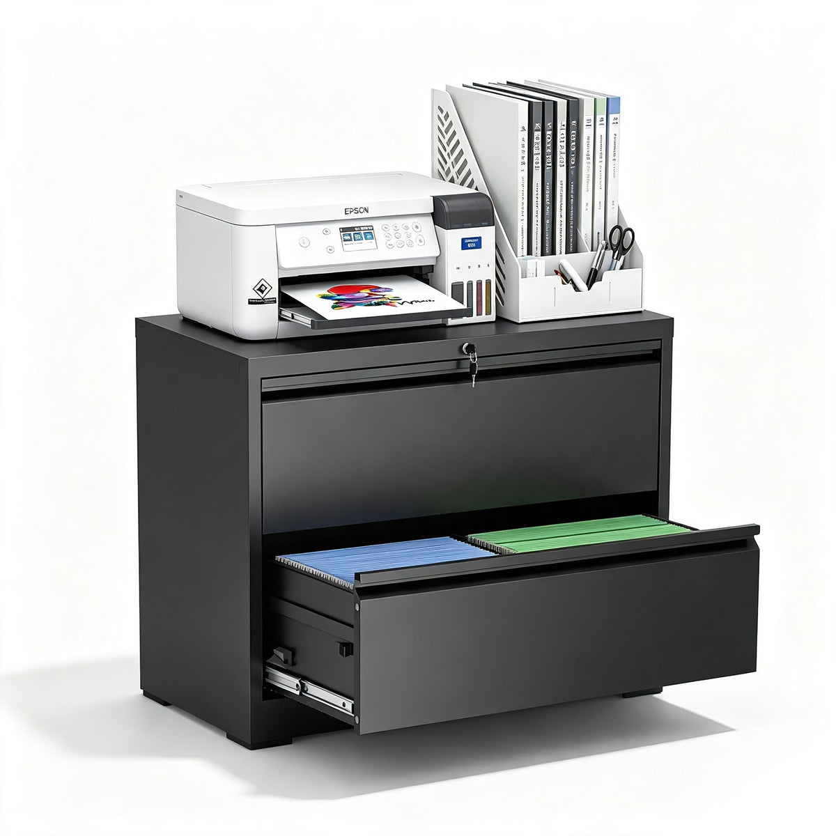 Black 2 Drawer Metal Lateral File Cabinet with Lock U93313