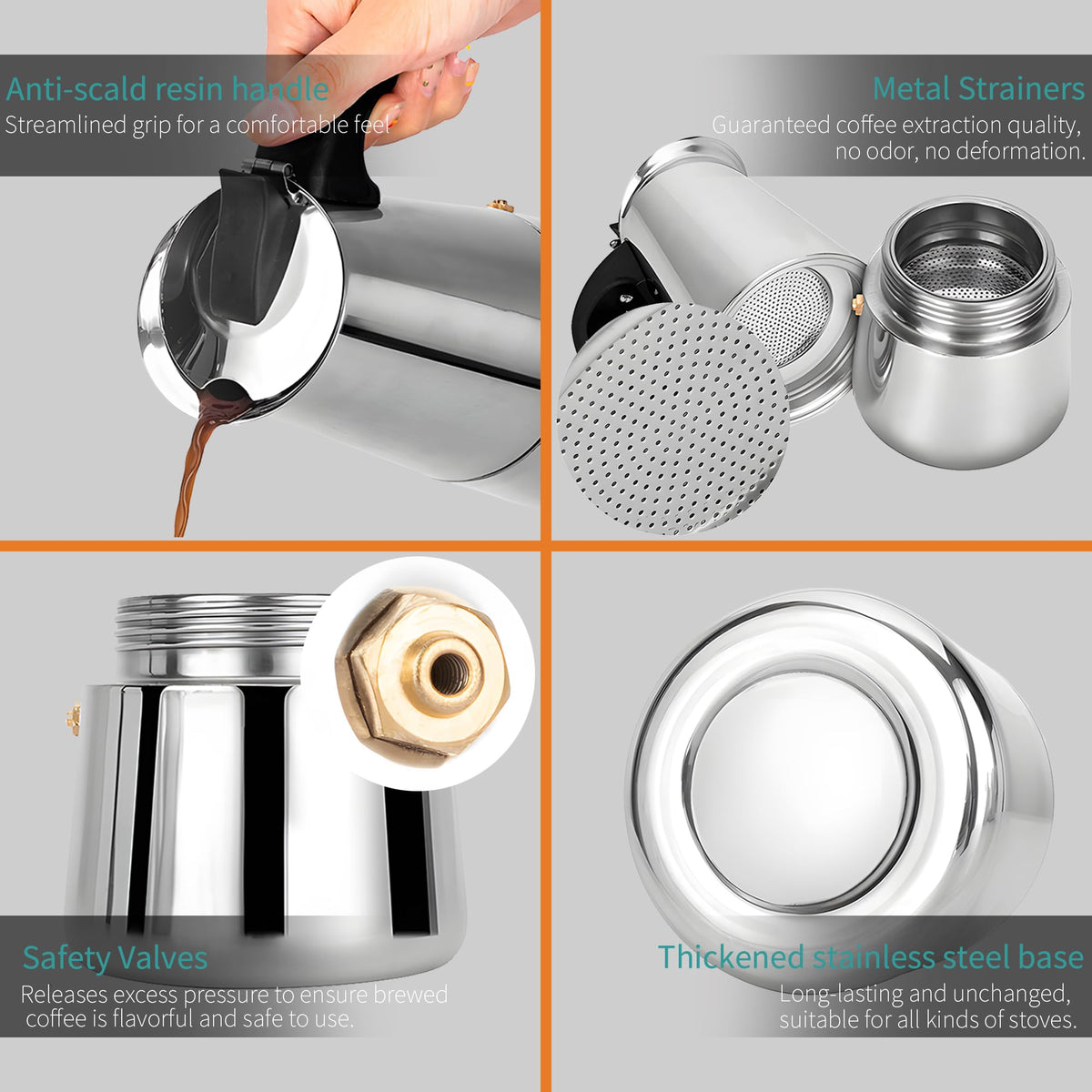 Stainless Steel Stovetop Espresso Maker 300ml 6 cup N6548