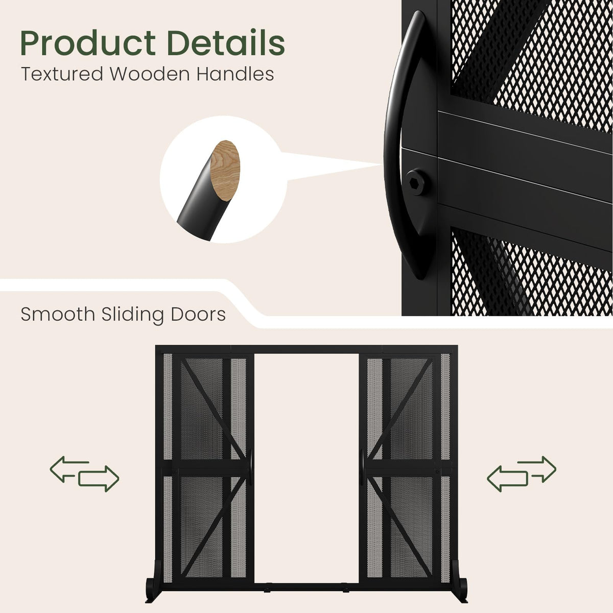 Black Wrought Iron Mesh Fireplace Screen with Sliding Doors O85635