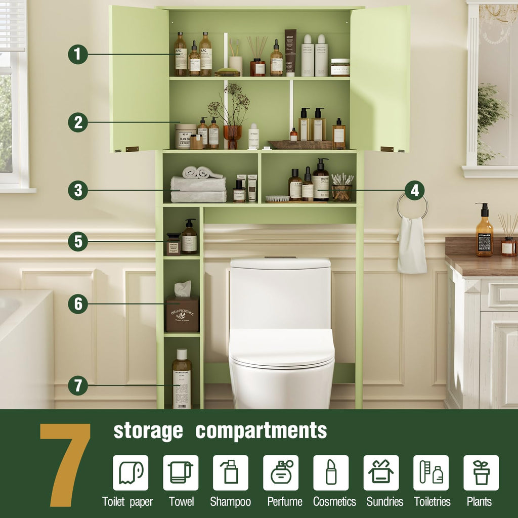 Green Over the Toilet Storage Cabinet with Adjustable Shelf A129678