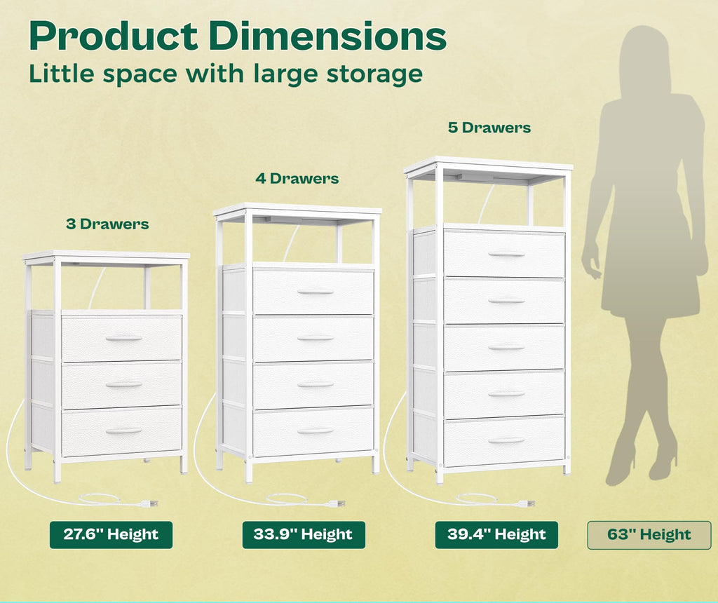 White 5 Drawer Dresser with Charging Station P376