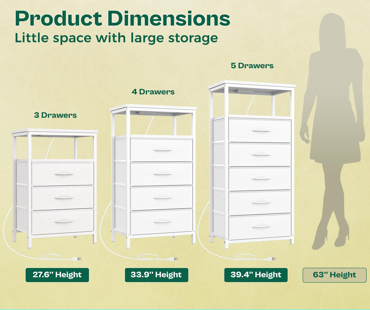 White 5 Drawer Dresser with Charging Station P376