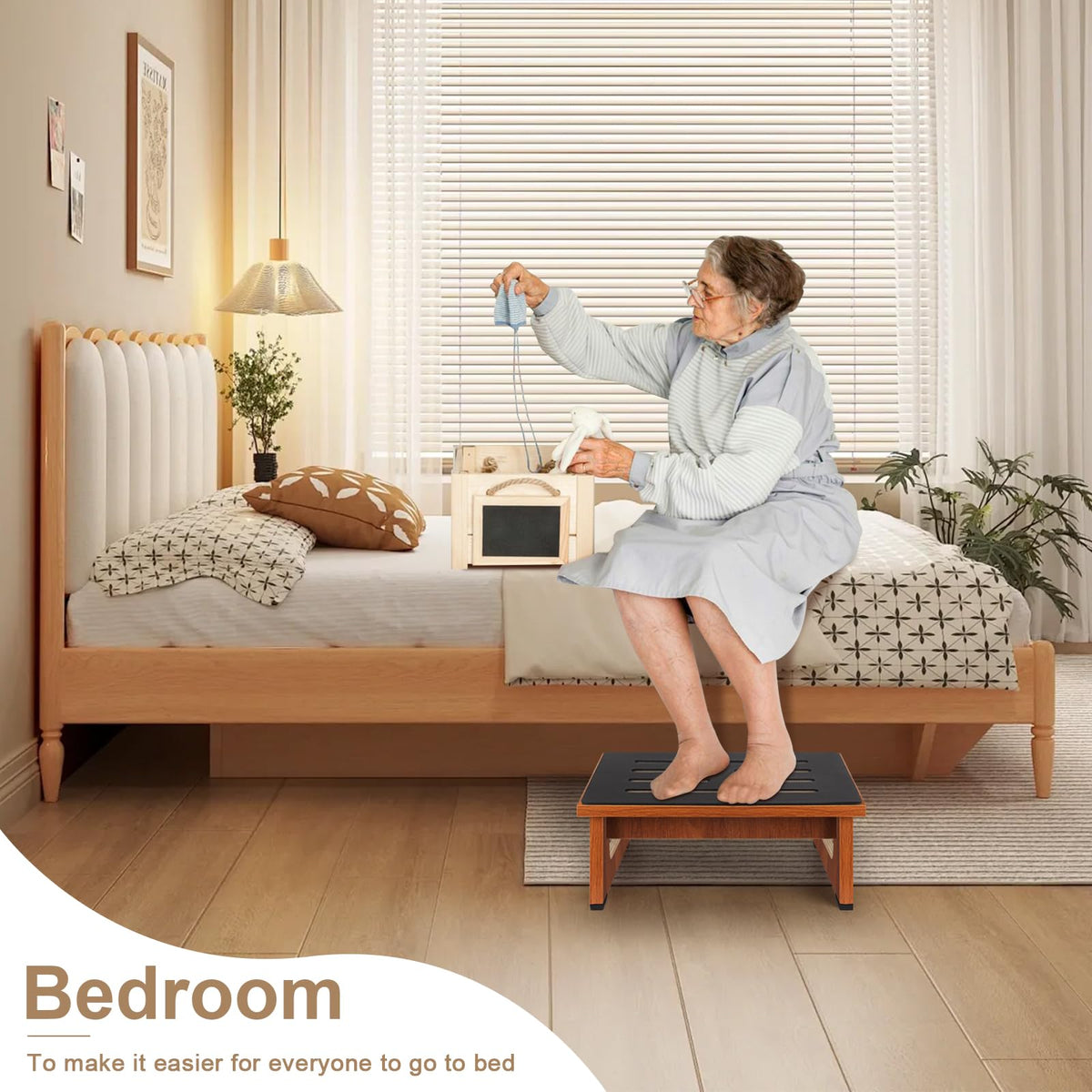 Brown Bed Step Stool with Handles F946